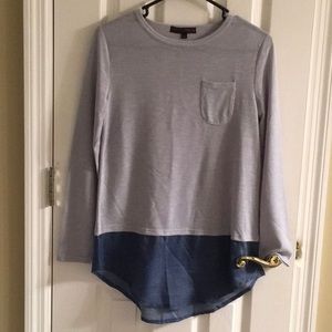 long sleeve gray and blue shirt